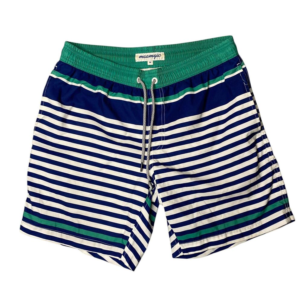 Maamgic Men's Swim Shorts Striped Size Medium Green/Blue/White